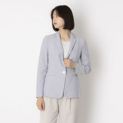 ＜LAPINE BLANCHE (Women)＞ラピーヌ　ブランシュ　ＬＡＰＩＮＥ　ＢＬＡＮＣＨＥ　サッカーストライプ　テーラードジャケット