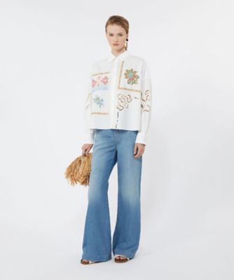 【美品】マックスマーラ デニムテーラードジャケット リネン100% ロゴボタン Weekend Max Mara(ウィークエンド マックスマーラ)のデニムジャケット