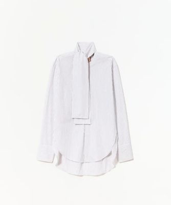 PLAN C (Women)/プランシー ストライプポプリン シャツ ボーブラウス 52.CMCAF56KB1TC071 BROWN/WHITE STRIPE トップス【三越伊勢丹/公式】