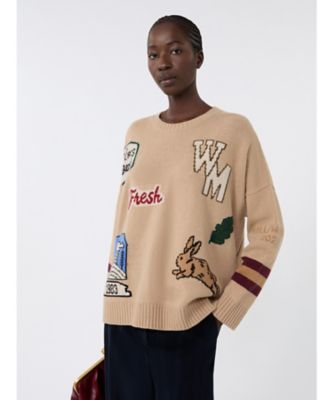 MAXMARA ニットパーカー　エンブレム　ピュアヴァージンウール　ブラック MAXMARA ニットパーカー エンブレム ピュアヴァージンウール