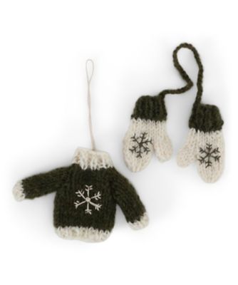 ＜Gry & Sif＞【クリスマスおまとめ】オーナメント　手編みセーター＆手袋　グリーン