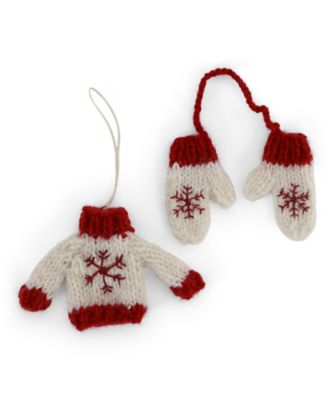 ＜Gry & Sif＞【クリスマスおまとめ】オーナメント　手編みセーター＆手袋　ホワイト