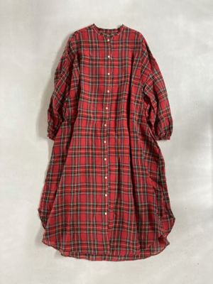 ＜R & D.M.Co-/OLDMAN’S TAILOR＞ＴＡＲＴＡＮ　ＣＨＥＣＫ　ＧＡＴＨＥＲ　ＳＬＥＥＶＥ　ＤＲＥＳＳ