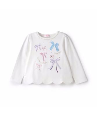 リボンイッパイ裾スカラップ長袖Ｔシャツ　６０５１２０５