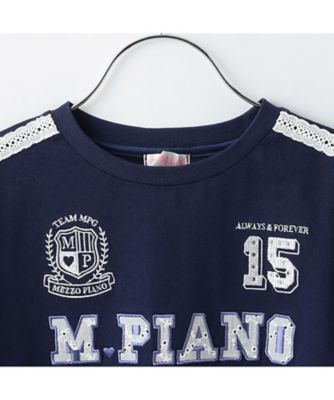 レースロゴアップリケ　袖ラインＴシャツ　６０５１２１５