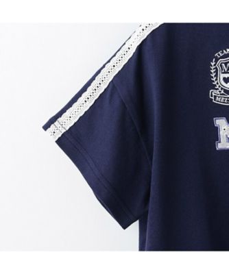 レースロゴアップリケ　袖ラインＴシャツ　６０５１２１５