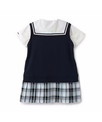 セーラーカラー　チェックプリーツ　ドッキングワンピース　６０５１３１５