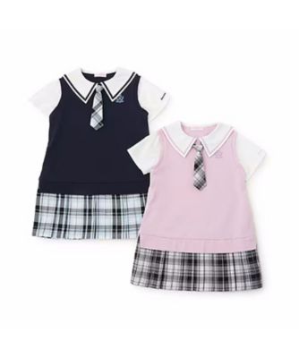 セーラーカラー　チェックプリーツ　ドッキングワンピース　６０５１３１５
