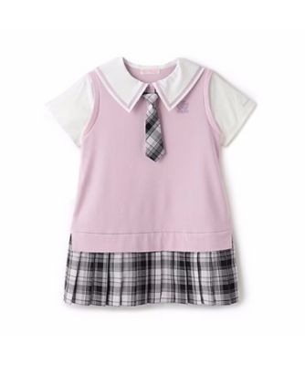セーラーカラー　チェックプリーツ　ドッキングワンピース　６０５１３１５