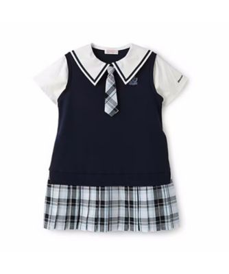 ＜mezzo piano (Baby&Kids)＞セーラーカラー　チェックプリーツ　ドッキングワンピース　６０５１３１５