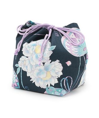 手毬フラワー柄・水彩紫陽花柄 巾着バッグ 6052605