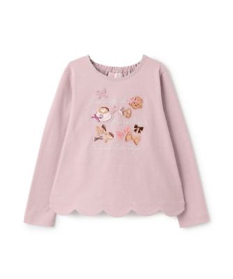 mezzo piano (Baby & Kids)/メゾ ピアノ カフェアップリケ刺しゅう 裾スカラップ長袖Tシャツ 6053212 ピンク トップス【三越伊勢丹/公式】