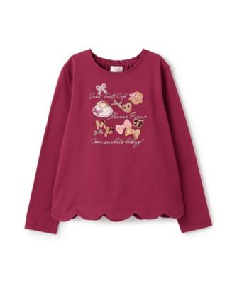 mezzo piano (Baby & Kids)/メゾ ピアノ カフェアップリケ刺しゅう 裾スカラップ長袖Tシャツ 6053212 エンジ トップス【三越伊勢丹/公式】