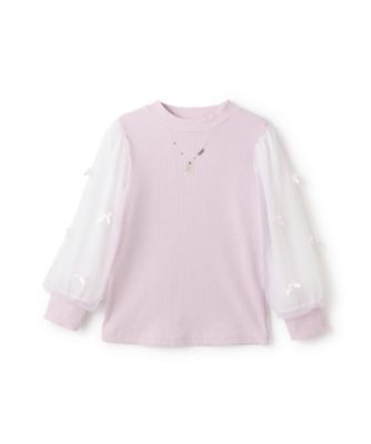 mezzo piano (Baby & Kids)/メゾ ピアノ ネックレス刺しゅう 袖チュール テレコ長袖Tシャツ 6053219 ライトピンク トップス【三越伊勢丹/公式】