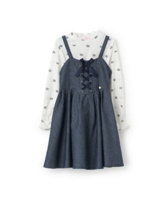 ＜mezzo piano (Baby&Kids)＞デニム風キャミワンピース＆シアー長袖Ｔシャツセット　６０５３３１１