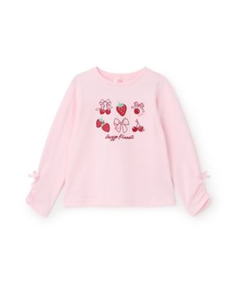 ＜mezzo piano (Baby&Kids)＞イチゴチェリーアップリケ　長袖Ｔシャツ　６０６１２０１
