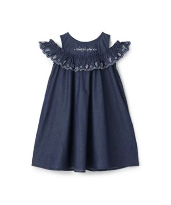 カットワーク刺しゅう 2way肩開きデニムワンピース 6062313