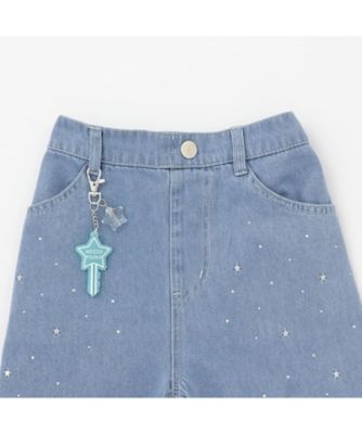 蓄光チャームつき キラキラデニム ワイドパンツ 接触冷感
