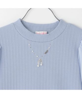 音符ネックレス刺しゅう 袖シフォン テレコTシャツ 6063207