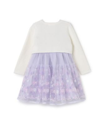 【極美品】薄紫mezzo piano花刺しゅうチュールドレス140 パーティー お花刺しゅうドレス ＆ニットカーディガン セット 6063309