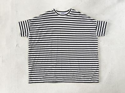＜R & D.M.Co-/OLDMAN’S TAILOR＞ガーゼボーダーオーバーサイズハーフＴシャツ　ＧＡＵＺＥ　ＢＯＲＤＥＲ　ＯＶＥＲＳＩＺＥ　Ｈ／Ｔ　ＳＨＩＲＴ