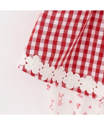 ウサギマスコットつきギンガムエプロン ロンパース 6261561