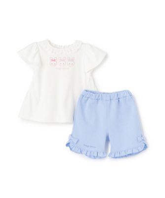 メゾピアノ ウサギマスコットつきセーラー 衿Tシャツ＆ショートパンツセット ウサギマスコットつきセーラー衿Tシャツ＆ショートパンツセット(80cm