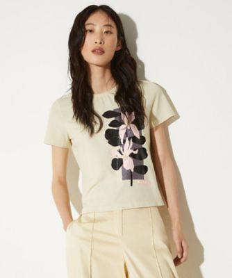 美品  フラワープリントカットソー シワ加工 レディース 2 tシャツ ヴィンテージライクフラワープリントリンガーTシャツ