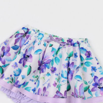 水彩花柄スカートつきカバーパンツ