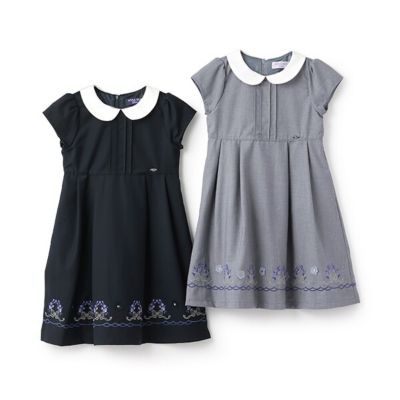 裾刺繍半袖無地ワンピース　７１５１３５３