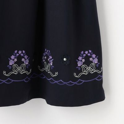 裾刺繍半袖無地ワンピース　７１５１３５３