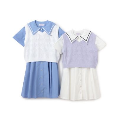 ニットベスト＋シャツワンピース　７１５１３５８