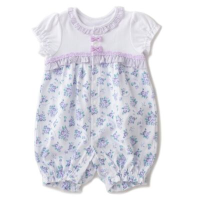 花柄切り替えフリル　カバーオール