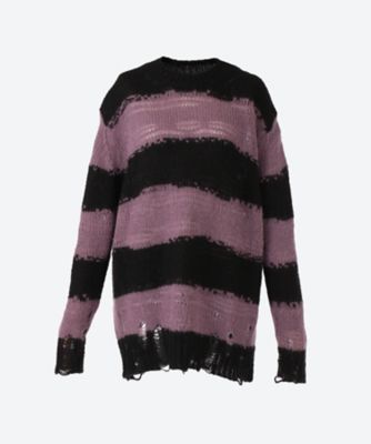 ダメージクルーネックセーターＫａｌｉａ Ｂｌｏｃｋ Ｓｔｒｉｐｅ の