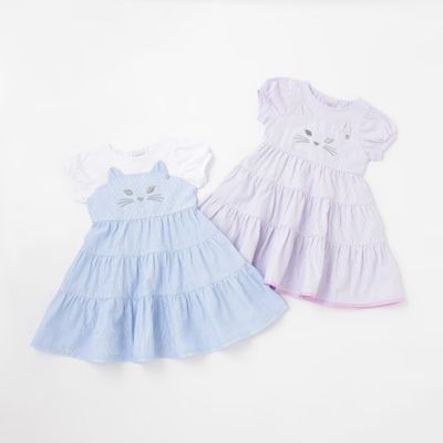 15th Anniv.】ストライプネコ切替ワンピース(85-95cm ラベンダー