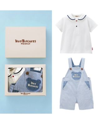 【2点セット】ミキハウス★オーバーオール+半袖 Tシャツ セーラー襟Tシャツ＆オーバーオールセット BOX付き 74ー9973
