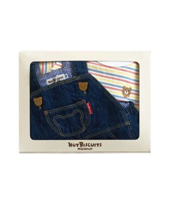 【2点セット】ミキハウス★オーバーオール+半袖 Tシャツ ボーダー半袖Tシャツ＆オーバーオールセット BOX付き 74ー