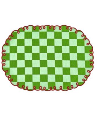 ＜BITOSSI HOME＞★刺繍エッジチェック　プレイスマット　グリーン