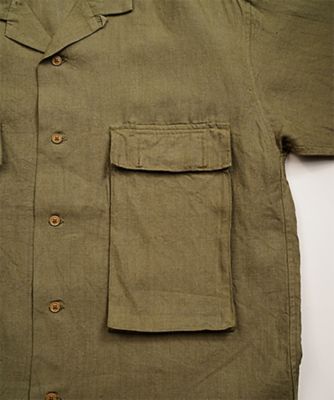 ナイジェルケーボン　ブリティッシュアーミーシャツ　リネン　48 ショートスリーブーリネンヘリンボーンツイル／ARMY SHIRT