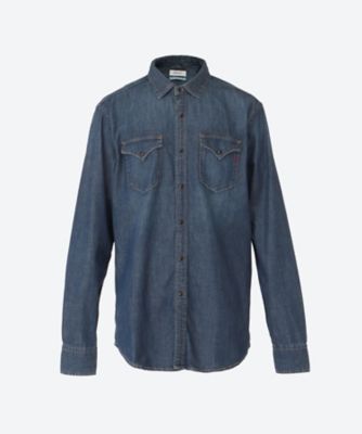 ＜REPLAY (Men)＞スリムフィット　ダークブルーコットンシャツ　Ｍ４８６０Ｔ．０００．２６Ｃ　９２Ａ