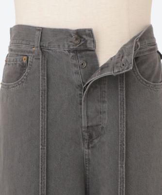 アートプリント グレー デニム ワイドレッグパンツ ウォッシングワイドフィットグレーデニムパンツ | ファッション