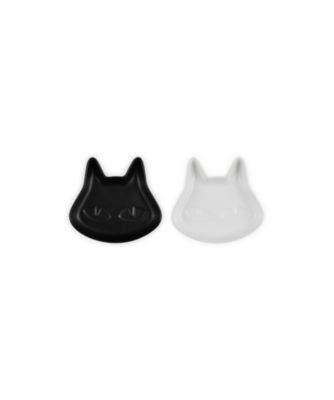 ＜LE CREUSET＞【ル・クルーゼおまとめ】ミニ・キャット・プレート　（２枚入り）　マットブラック／ホワイト