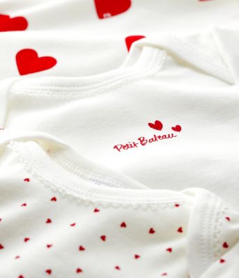 プチバトー　①②　ハート　セット ハートプリント長袖ボディ3枚組 A00BC00 | PETIT BATEAU
