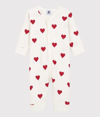 新品 プチバトーPETIT BATEAU 白赤ハート半袖ロンパースパジャマ