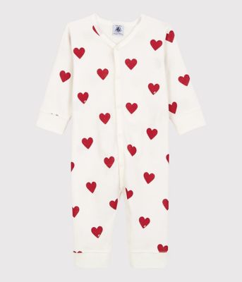 ＜三越伊勢丹/公式＞ PETIT BATEAU(Baby & Kids)/プチバトー ハートプリント足なしロンパース ホワイト ベビー用ロンパース・カバーオール【三越伊勢丹/公式】