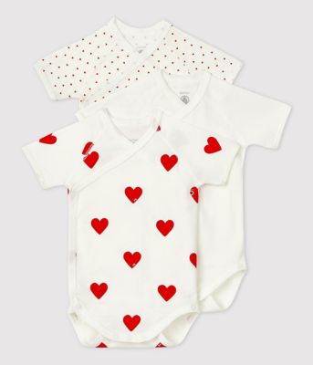 PETIT BATEAU (Baby&Kids)/プチバトー ハートプリント半袖あわせボディ３枚組　Ａ０４Ｏ７００