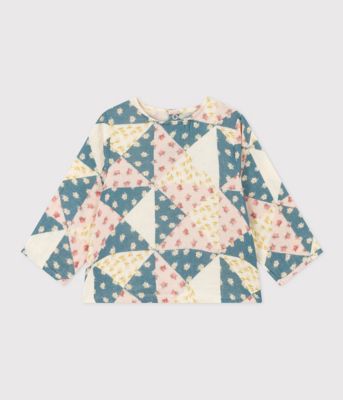 ＜三越伊勢丹/公式＞【SALE】PETIT BATEAU(Baby & Kids)/プチバトー パッチワーク柄 ダブルガーゼブラウス ホワイト ベビー用トップス【三越伊勢丹/公式】