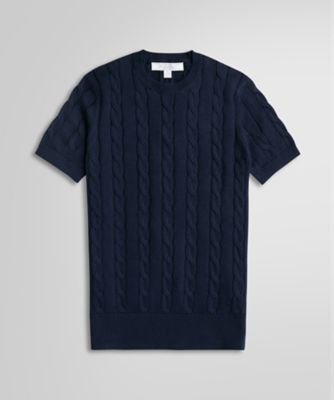 ＜Brooks Brothers＞スーピマコットン　ケーブル　クルーネック　ショートスリーブセーター　Ｎａｖｙ