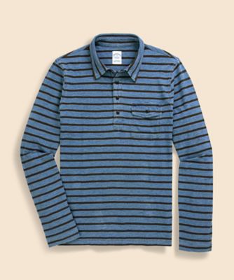 ＜Brooks Brothers＞コットンジャージー　インディゴ　ストライプ　ロングスリーブ　ポロシャツ　１００２１７６４８