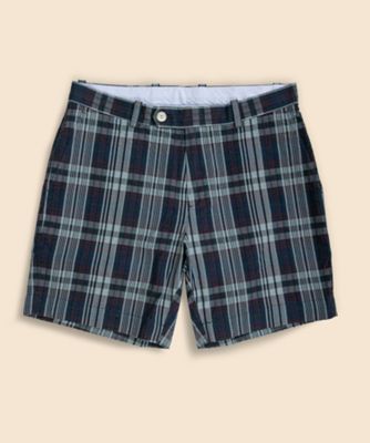 ＜Brooks Brothers＞コットン　シアサッカー　マドラスチェック　プレーンフロント　７ｉｎショーツ　１００２１７７６６